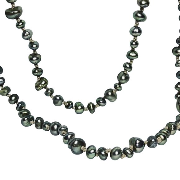Honora Single Strand Double Knotted Green Freshwater Pearl Necklace (6046) - Picture 3 of 6